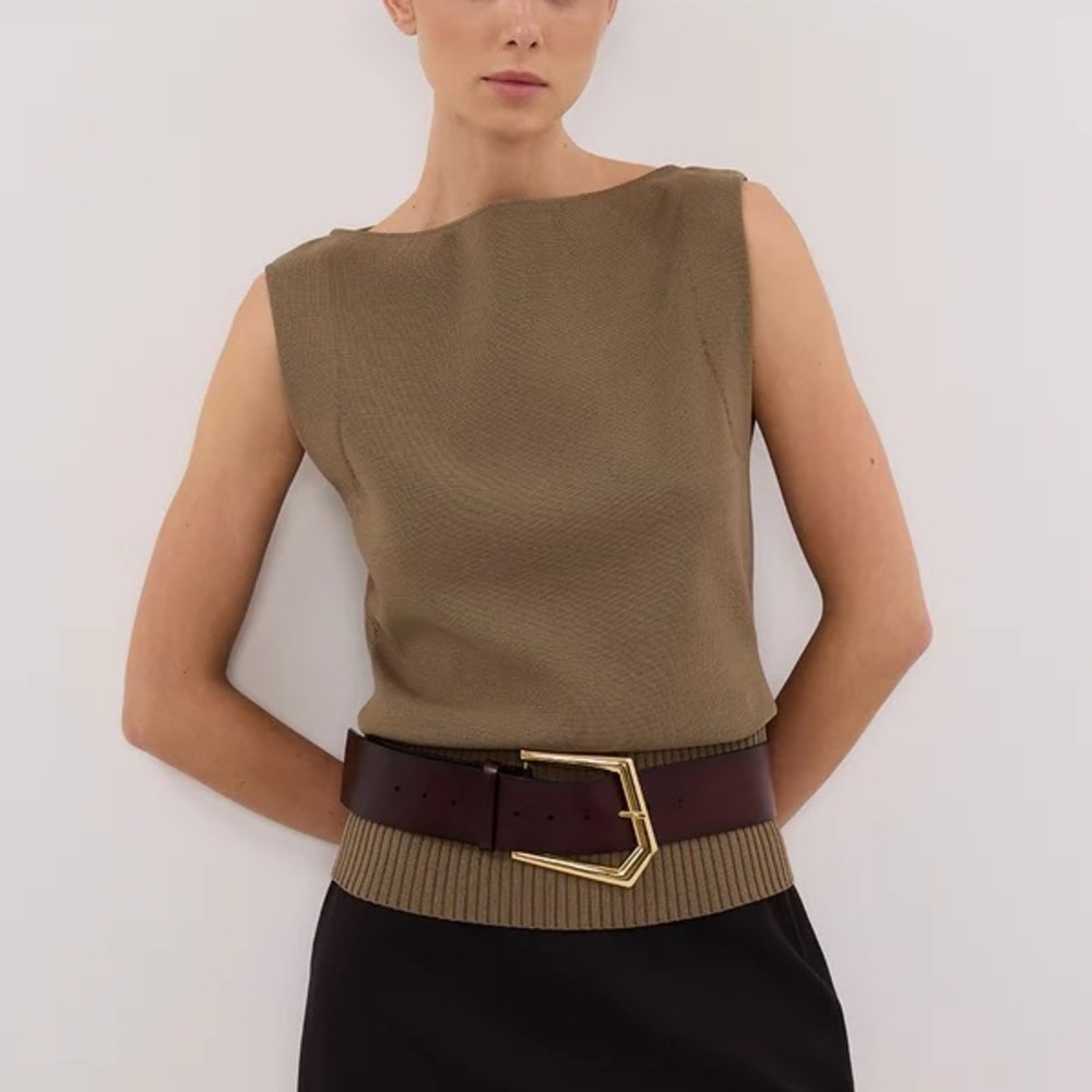 DISSH Elsa Olive Green Sleeveless Knit Boatneck Top NWT Medium